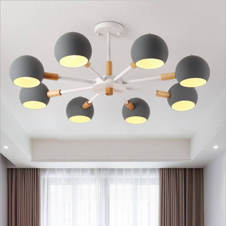 Grey/White Ball Pendant Chandelier Modernism Metal 3/6/8 Heads Hanging Ceiling Light for Living Room