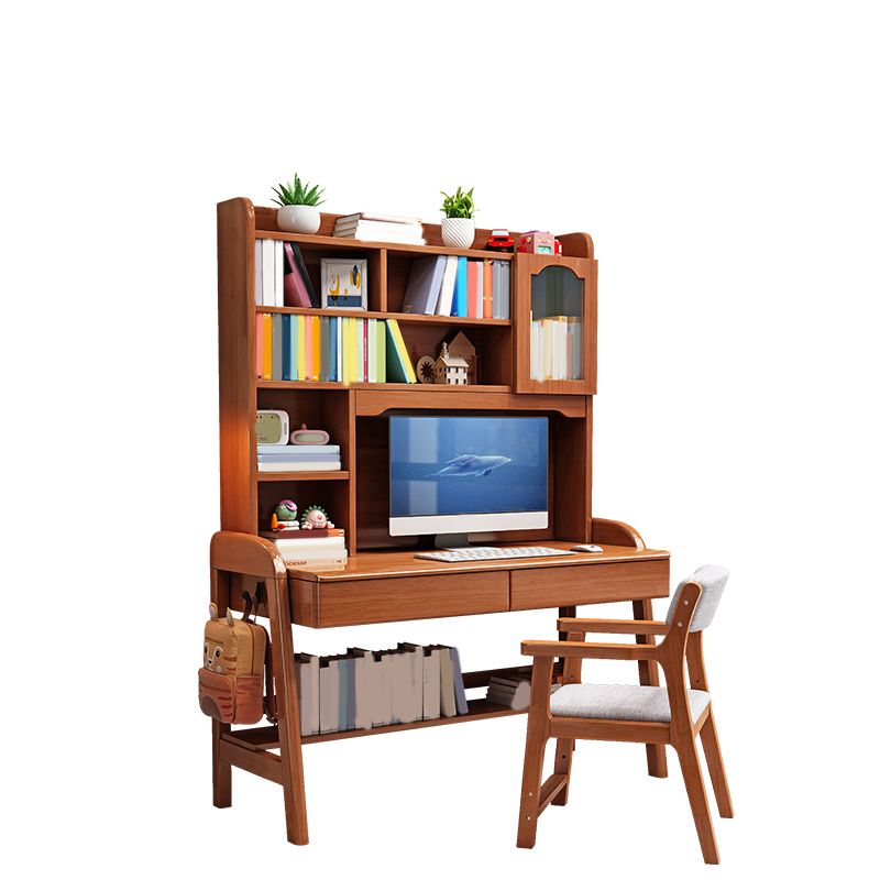 Adjustable Desk Kids Desk 23.6" Width Solid Wood Desk with Bookshelf