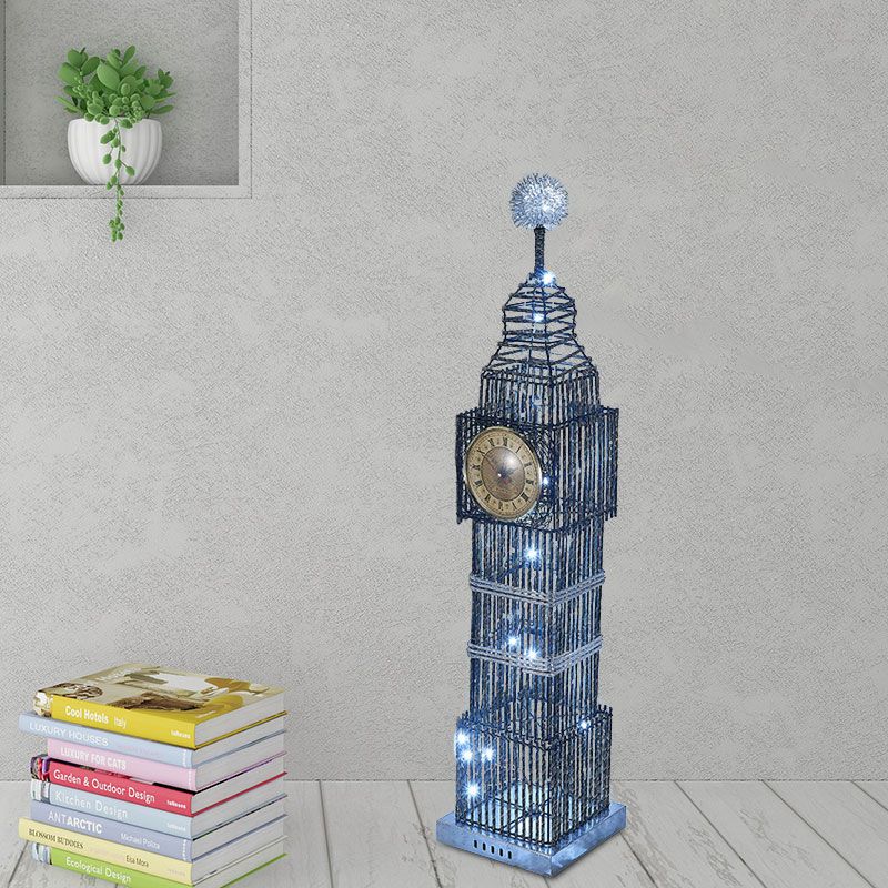 LED Standing Floor Light Traditional Clock Tower Aluminum Wire Floor Lamp in Silver/Gold for Living Room