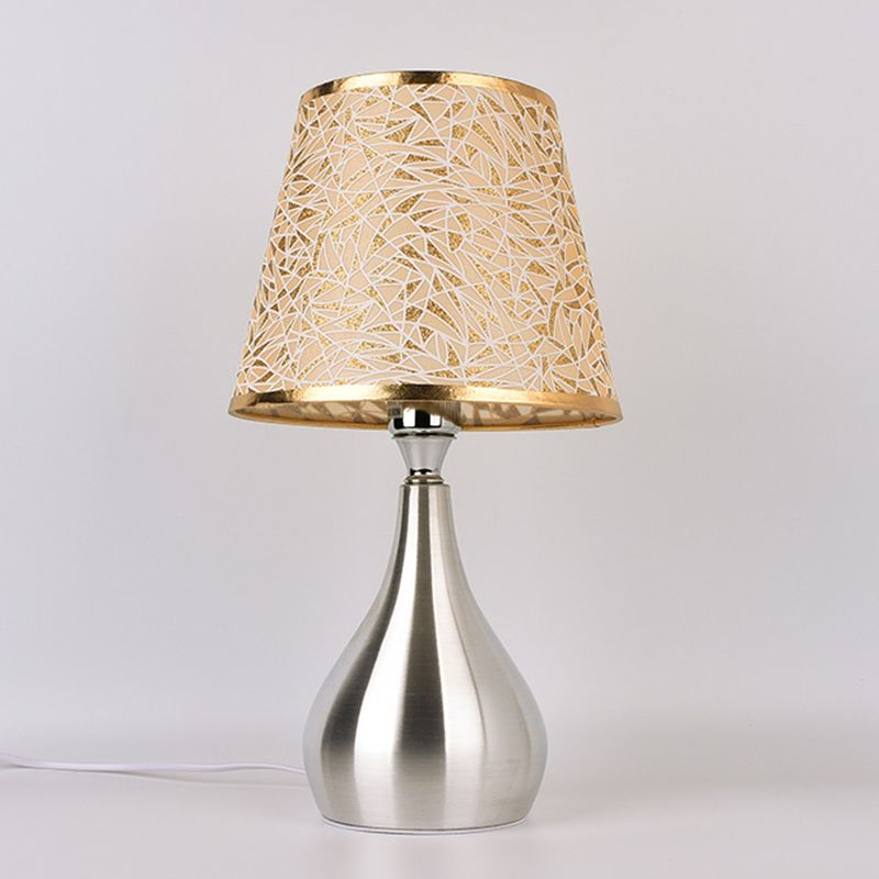 Tapered Table Light Modern Fabric Single Nickel Nightstand Lamp with Cloud/Geometric/Flower Pattern