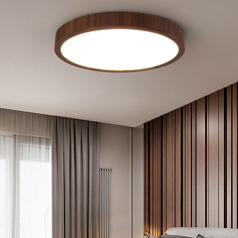 LED Wood Flush Mount Modern Geometric Shape Ceiling Light with Acrylic Shade for Bedroom