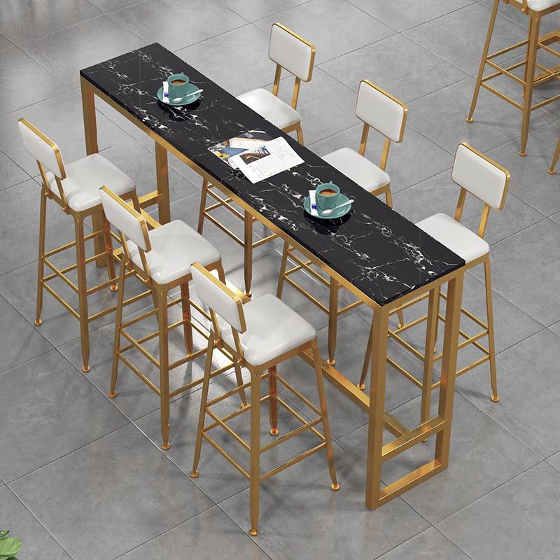 Glam Style Bar Table 42-inch Height Artificial Marble Top Bistro Table with Pedal