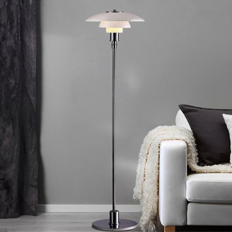 Plate-Like 2 Tiers Standing Light Contemporary Metallic 1 Head Living Room Floor Lamp in White