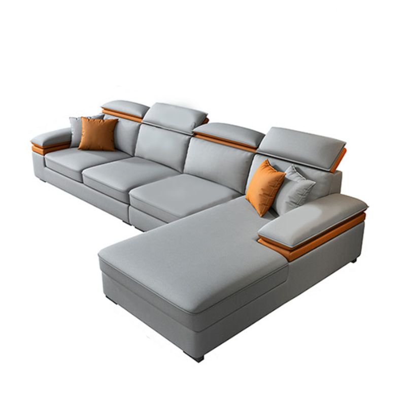 Grey L-Shape Sectional with Pillow Back Cushions Sofa for Living Room