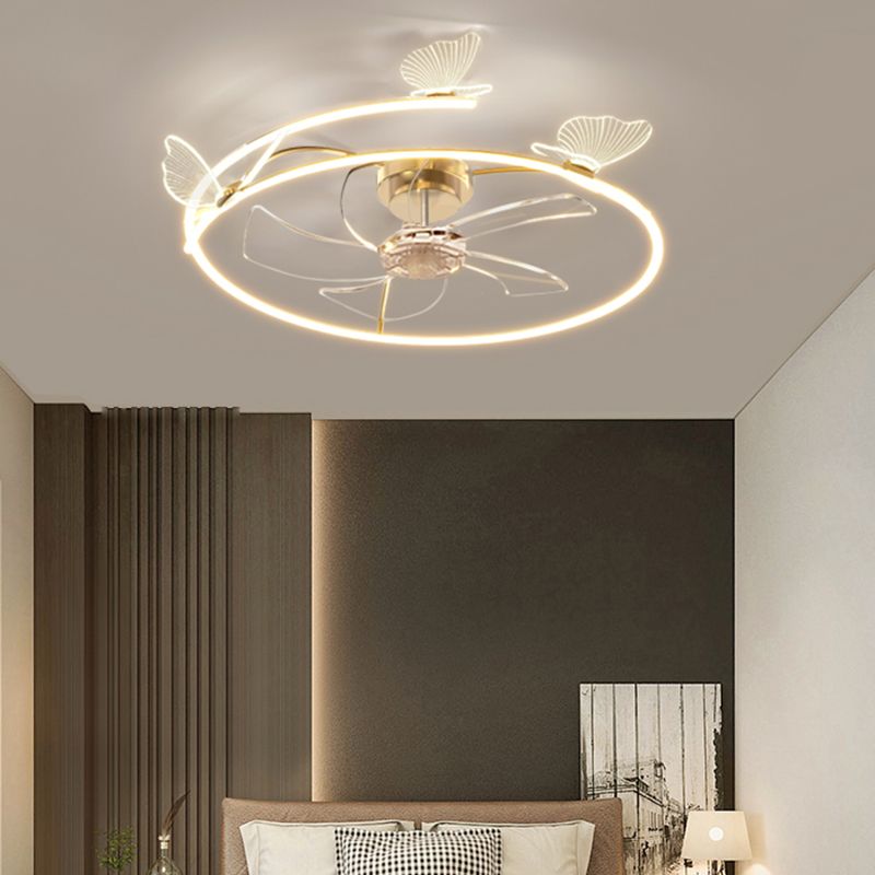 Metal and Acrylic Ceiling Fan Modern LED Circle Fan Lighting Fixture in Gold