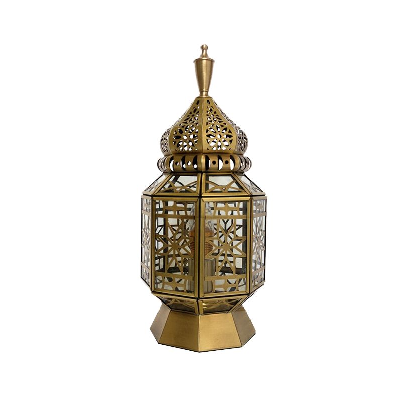 12.5"/14" Wide 1 Head Table Lamp Antiqued Lantern Metallic Nightstand Light in Brass for Bedroom