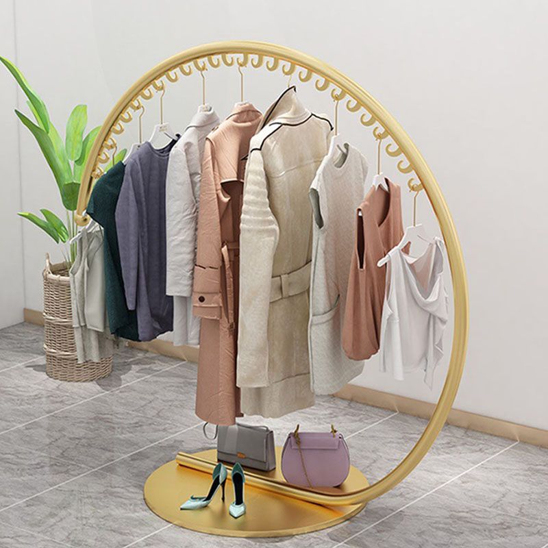 Luxurious Metallic Round Coat Hanger Free Standing Hooks Design Coat Rack