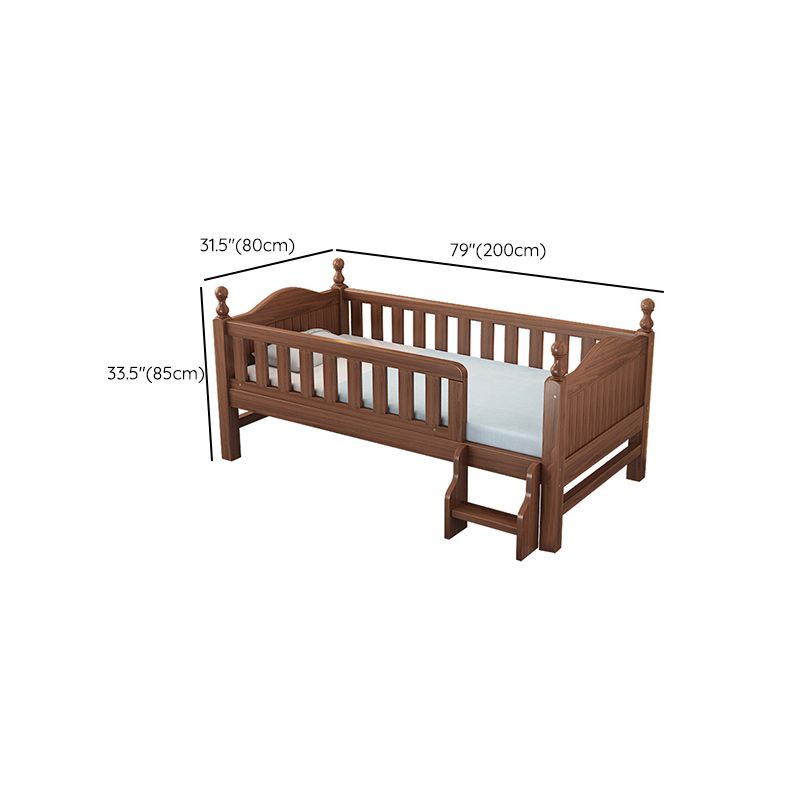 Traditional Nursery Crib with Guardrail Brown Convertible Crib