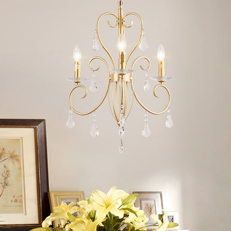 Modern Style Candle Hanging Lamp with Clear Crystal Accent 3/6 Lights Chandelier Lighting in Gold