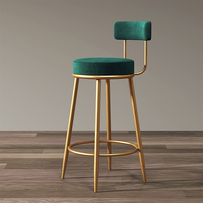 Glam Armless Backrest Counter Stool Iron Household Bar Stool with Velvet Cushion and Pedal