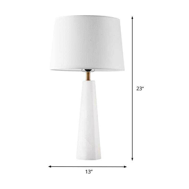 Contemporary 1 Bulb Desk Light White Tapered Drum Night Table Lamp with Fabric Shade