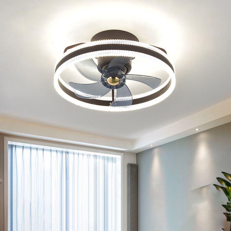 5-Blade Modern LED Ceiling Fan Metallic Black Fan with Light for Home