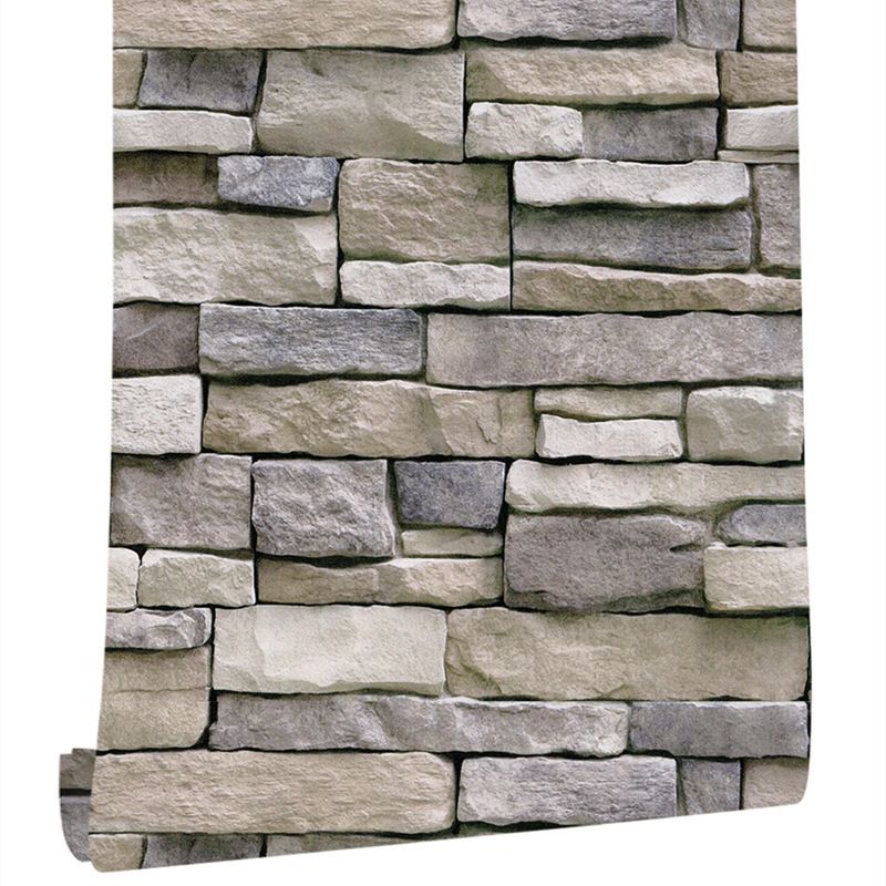 Industrial Peel Wallpaper Roll Dark Grey 3D Brickwork Wall Decor, 19.5' L x 17.5" W