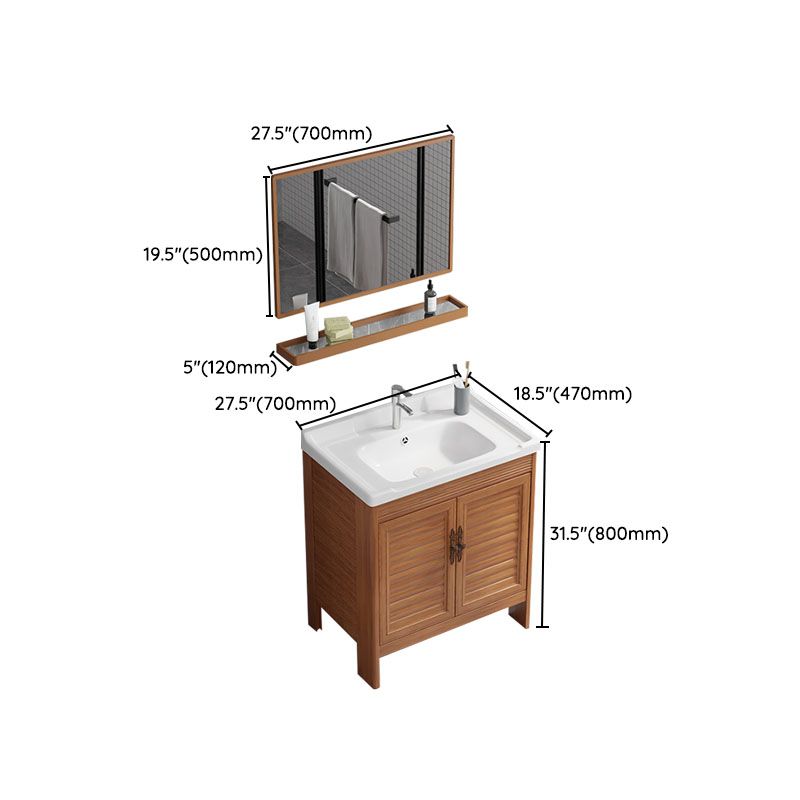 Rectangle Vanity Set Metal Frame Mirror Freestanding 2 Doors Single Sink Bath Vanity