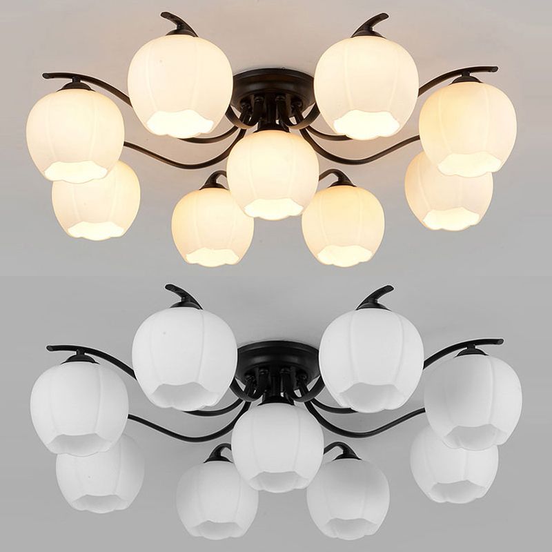 Simple Flush Mount Light Fixture Modern Ceiling Lamp with Glass Shade for Living Room