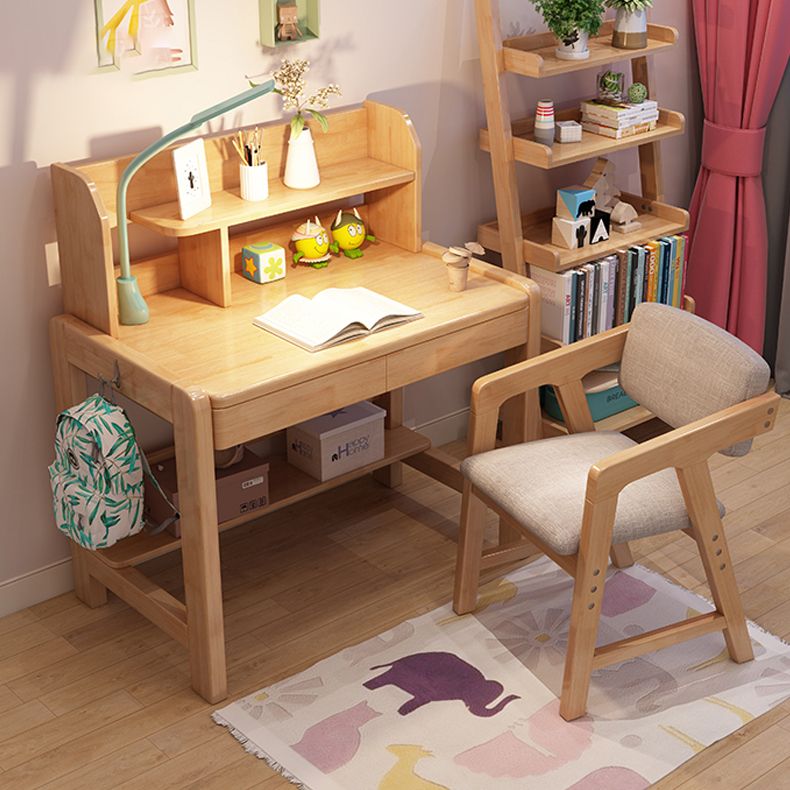 Wood Writing Desk and Chair Set Adjustable Children's Desk with Hook