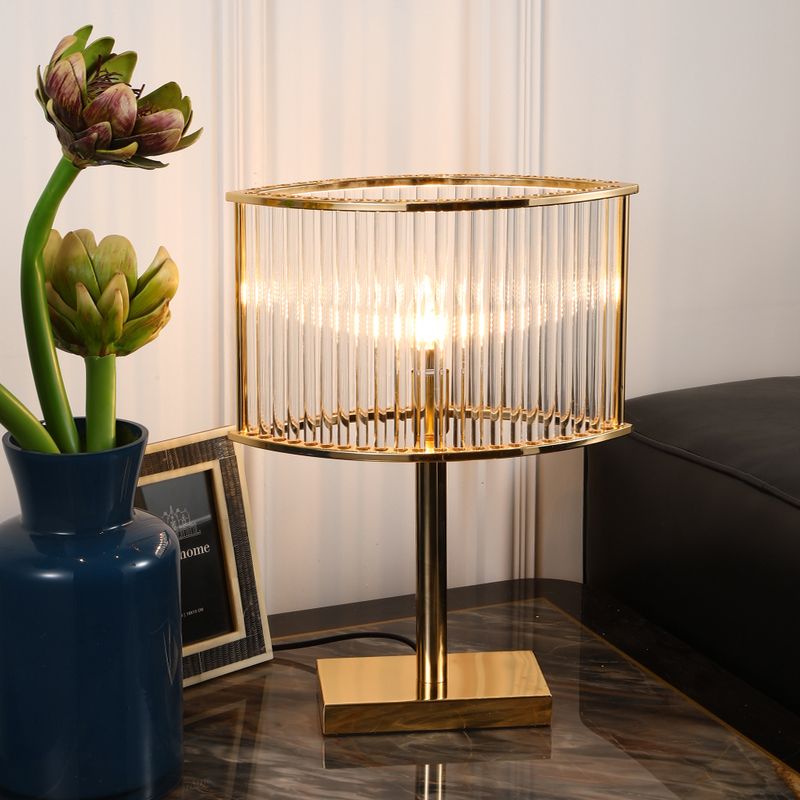 Tube Clear Crystal Table Light Modernist 1 Bulb Gold Small Desk Lamp with Rectangle Metal Pedestal