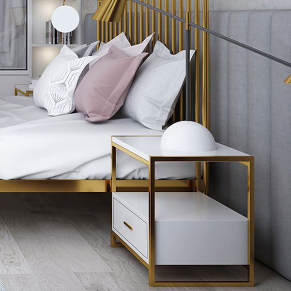 Wooden and Metal Bed Nightstand Modern Minimalist Bedside Table with Legs