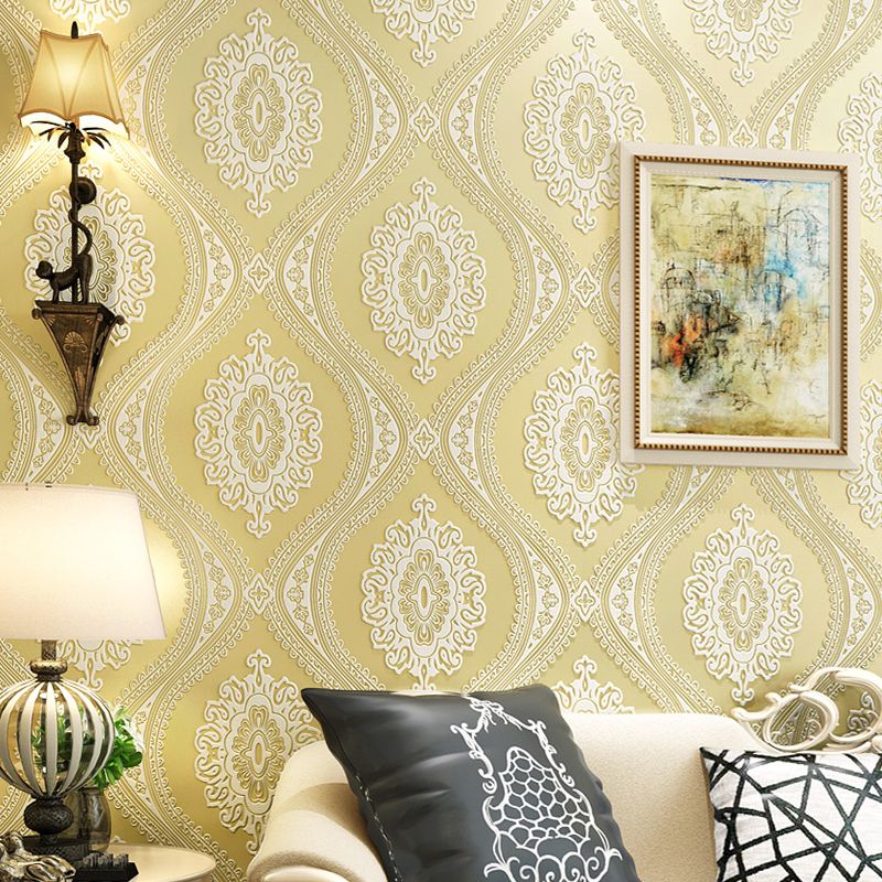 Embossed Stain-Proof Wallpaper Retro Jacquard Wall Covering for Accent Wall, Unpasted