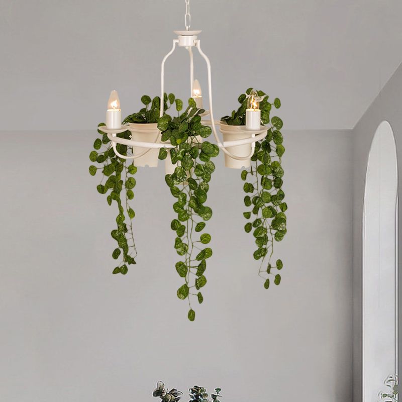 3 lichten Candelabra kroonluchter industrieel zwart/wit metallic hangend hanglampje met pot deco