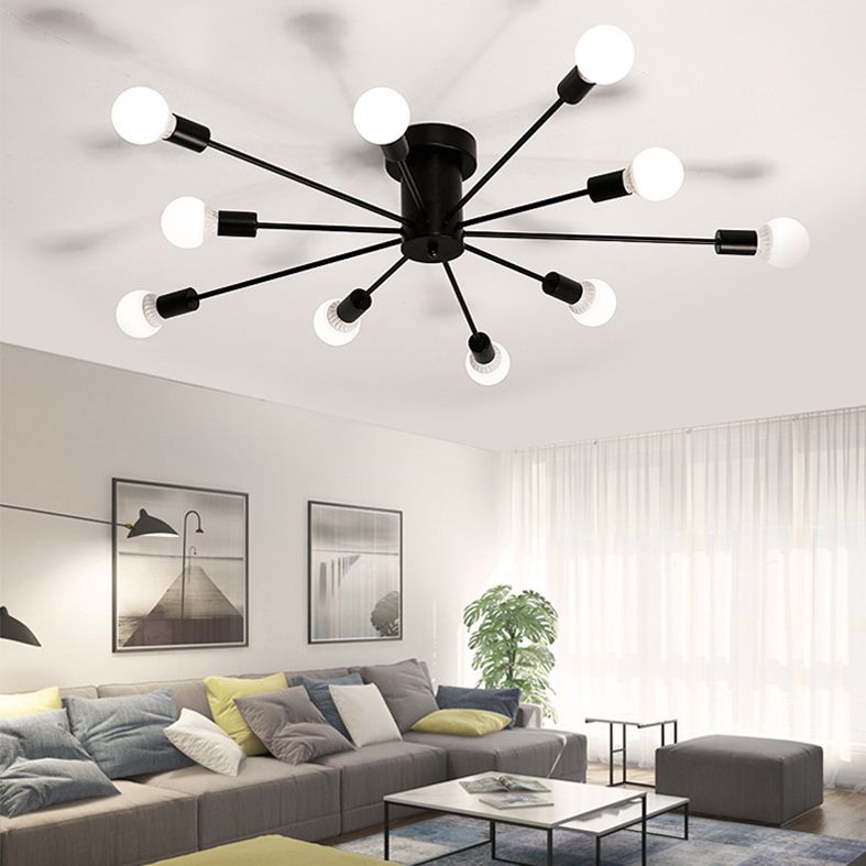 Wrought Iron Ceiling Light Personality Minimalism Living Room Bedroom Study Restaurant Industrial Style Multi-head Lighting