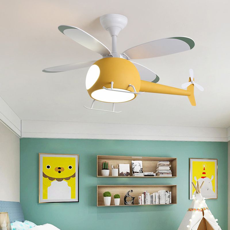 Kids Creative LED ventilateur léger avion en fer forgé lampe suspendue avec une teinte acrylique