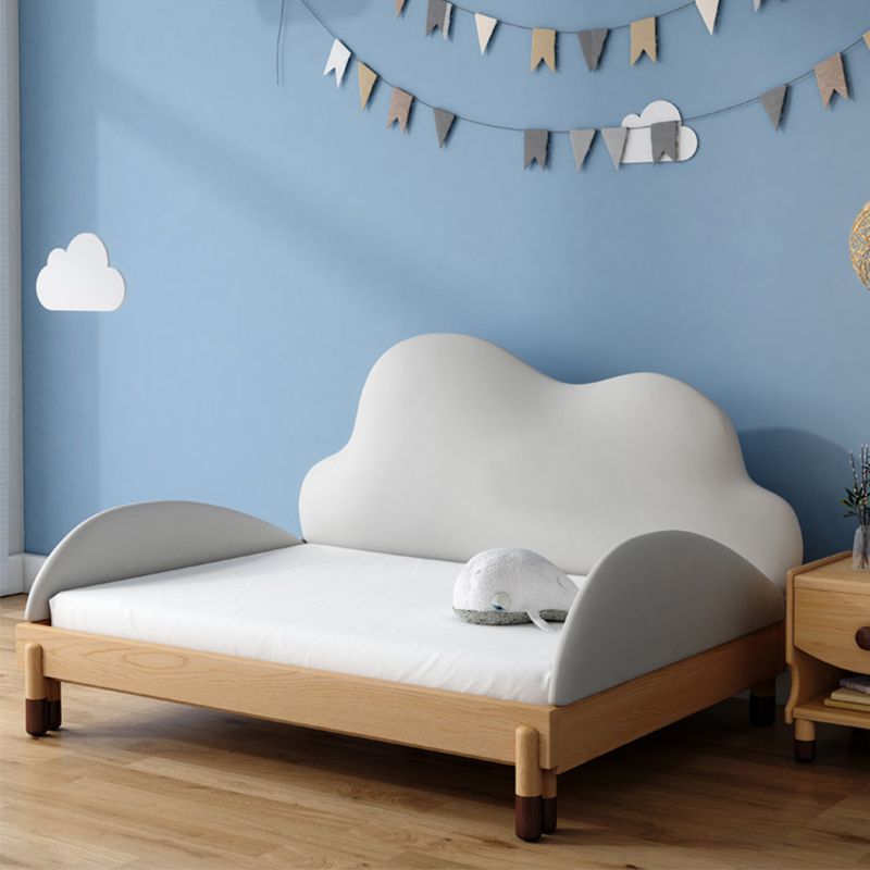 Solid Wood Bed Frame with Headboard, Scandinavian Upholstered Bed in White