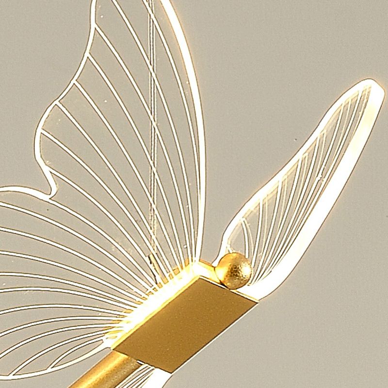 Iron Gold Pendant Lamp in Modern Luxury Style Acrylic Butterfly LED Hanging Lamp for Bedroom