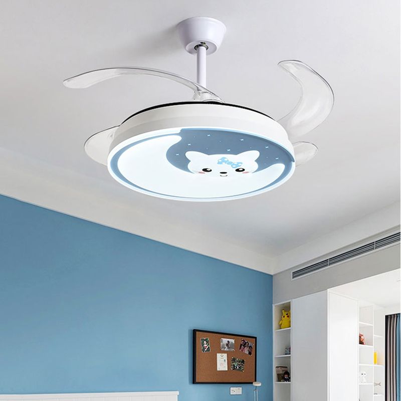 Luna acrílica y lámpara de ventilador de gatos Cartoon LED Semi Flush Light para niños dormitorio