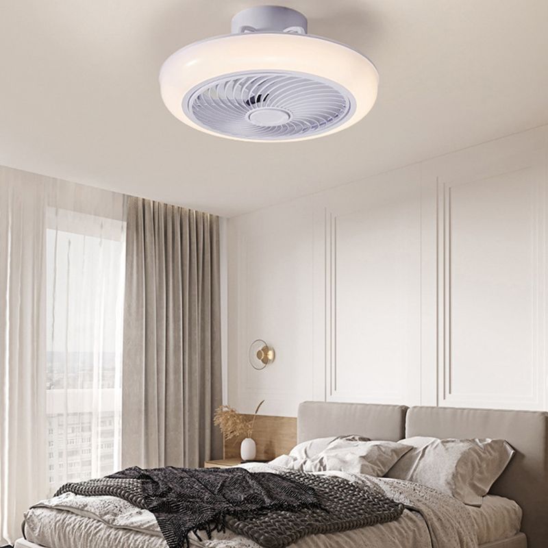 Simple Style Round Fan Lamp Acrylic Bedroom LED Semi Mount Lighting in White