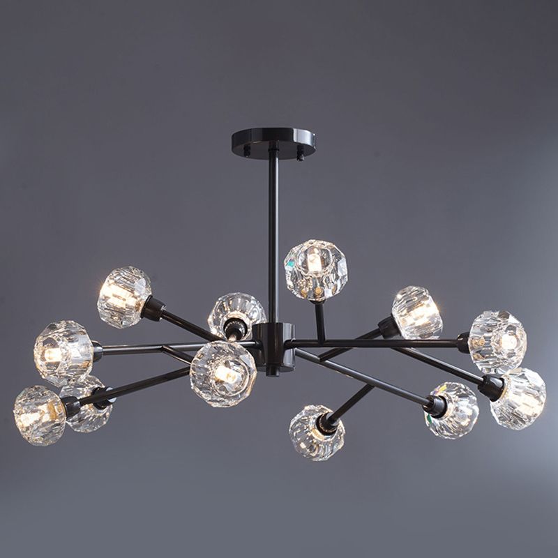 Mini Globe Crystal Chandelier Modern Style Black Finish Pendant Light pour le salon