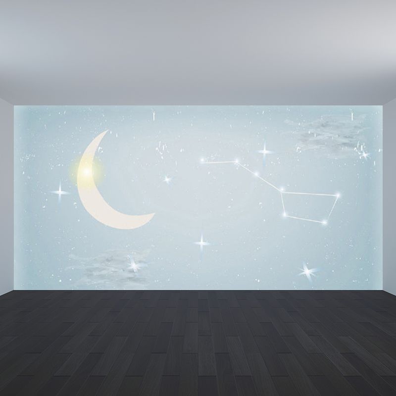 Moon and Stars Mural Decal Kid's Style Non-Woven Textured Wall Covering in Soft Color