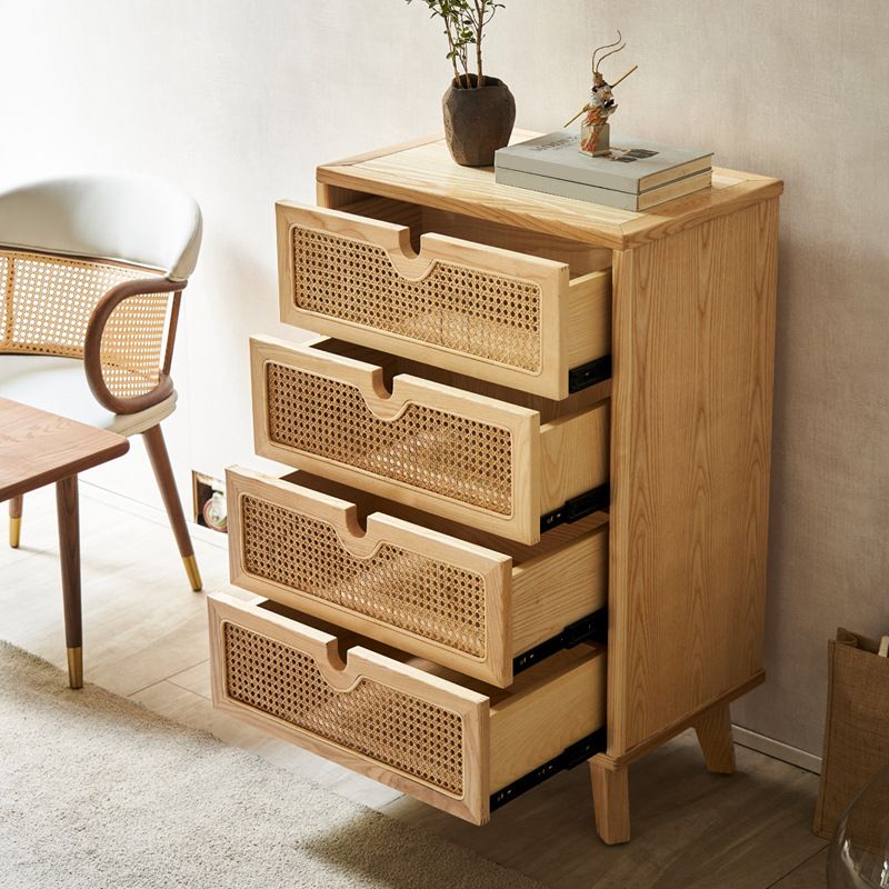 Contemporary Solid Wood Chest with Drawers and Wooden Legs in Natural