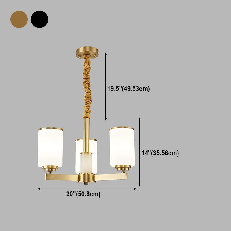 American Style Pendant Light Cylindrical Glass Shade Chandelier Lighting for Bedroom