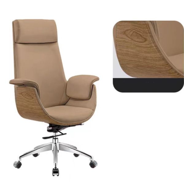 Ergonomic Faux Leather Desk Chair Swivel Padded Arms Chair with Wheels