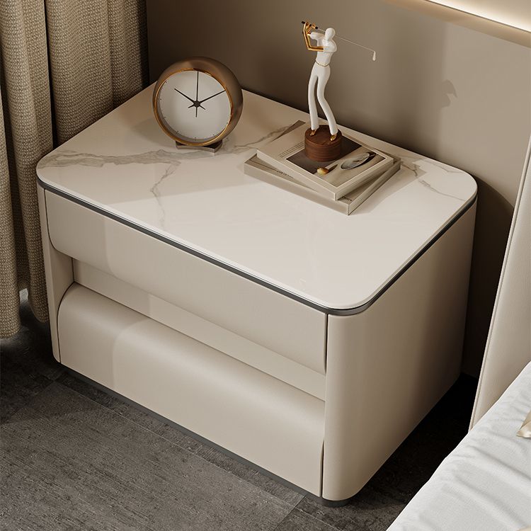 Contemporary Bedside Cabinet Stone Bed Nightstand with 2 Drawers