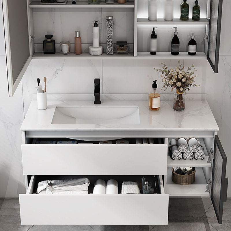 Contemporary White Sink Cabinet Bathroom Vanity Cabinet with Mirror Cabinet