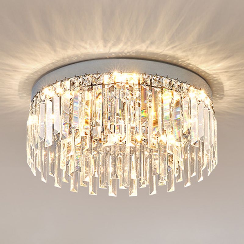 Round LED Flush Mount Light Fixture Crystal Minimalist Ceiling Flush