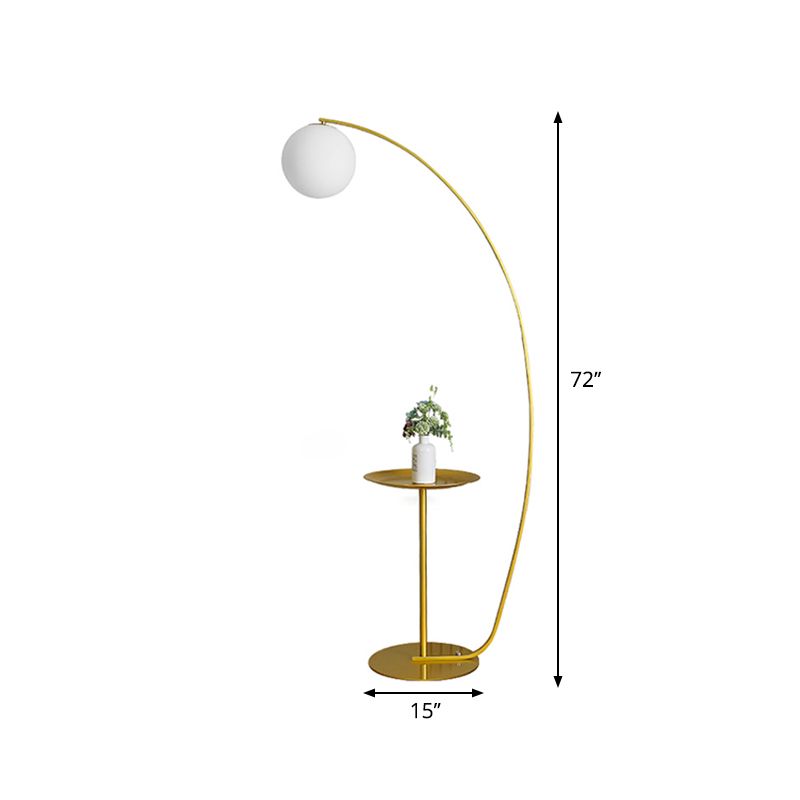 Sphere Living Room Standing Floor Lamp Opal Glass 1 Light Modernist Floor Table Light in Gold