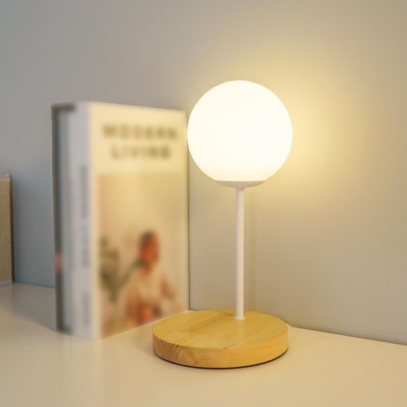 LED Table Lamp Modern Wooden Desk Light with Galss Shade for Living Room(Toy not Include)