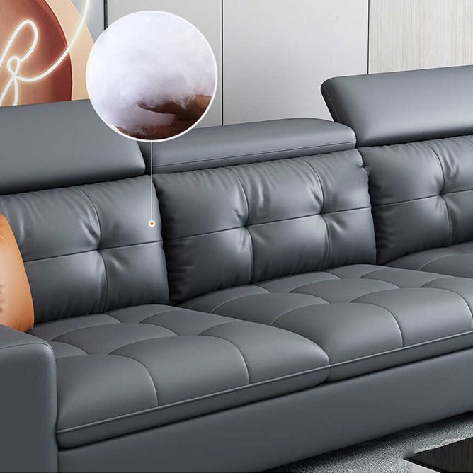 Modern Tufted Sofa & Chaise Recessed Arm Grey Faux Leather Sofa with Storage