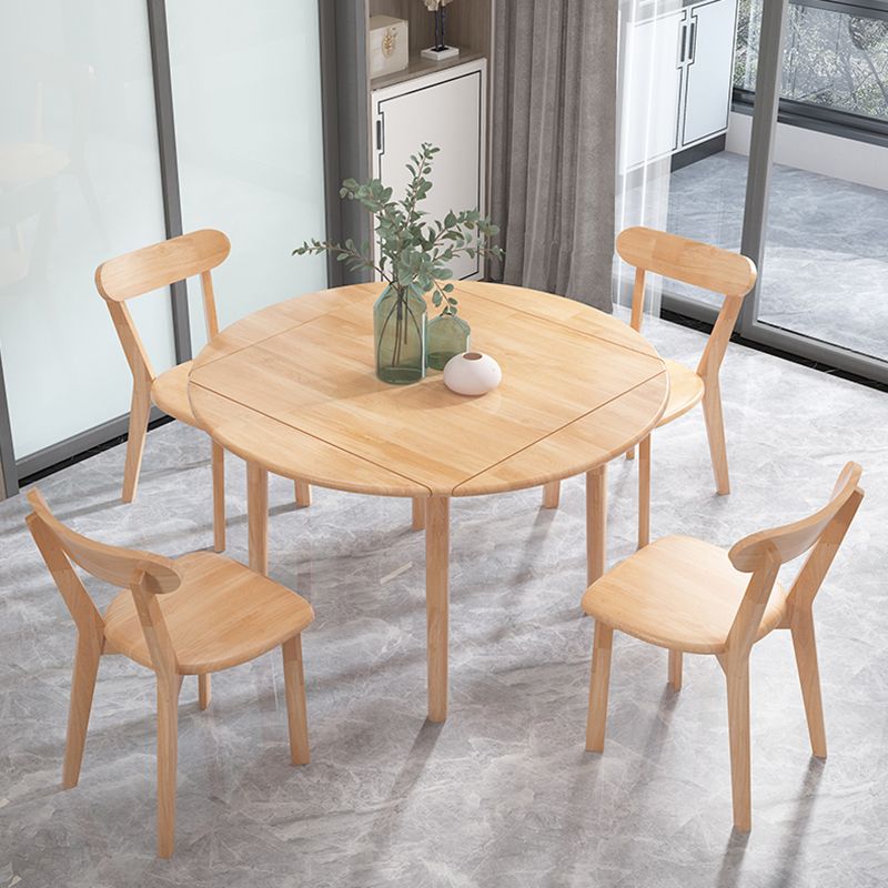 Modern Wood Adjustable Kitchen Dining Set 4 Leg Base Table with Folding Leaf