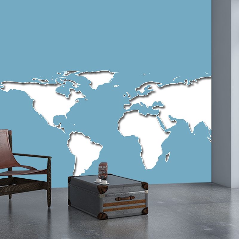 Illustration Contemporary Wallpaper Stain Resistant Earth Map Wallpaper