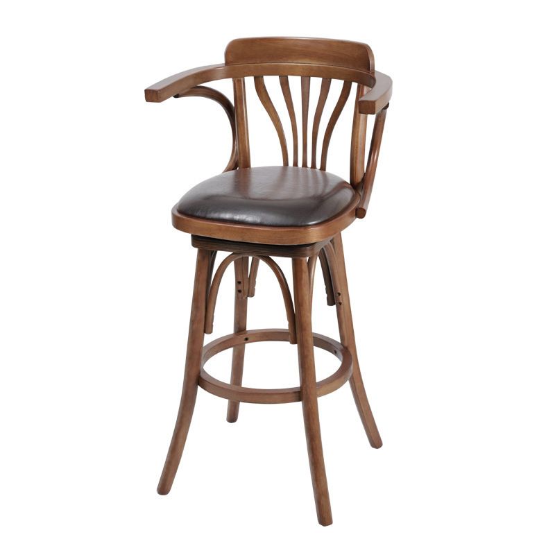 Industrial Armed Bar Stools Oak Wood Dining Stool with Footrest