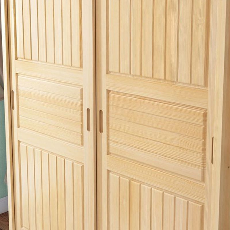 Pine Solid Wood Kids Closet Light Wood Cloth Rod Included Wardrobe Closet