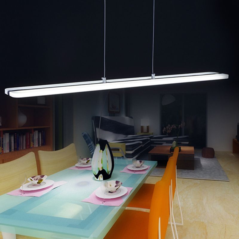 Curved/Straight Line Dining Room Pendant Acrylic Minimalistic LED Hanging Ceiling Light in Black, Warm/White Light