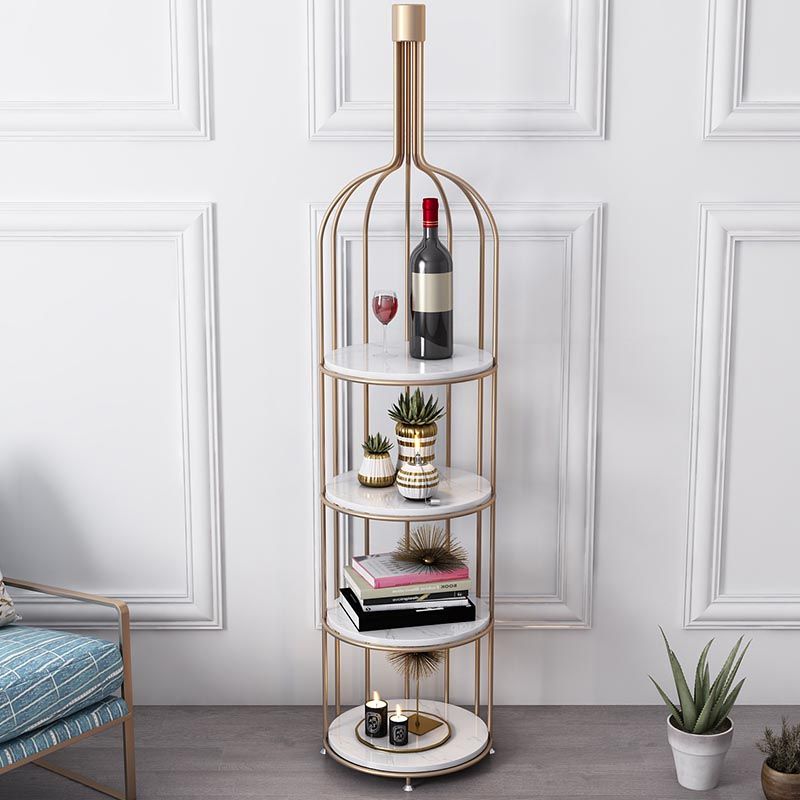 Luxury Metal Wine Holder Rack Round Floor Wine Racks with Shelf