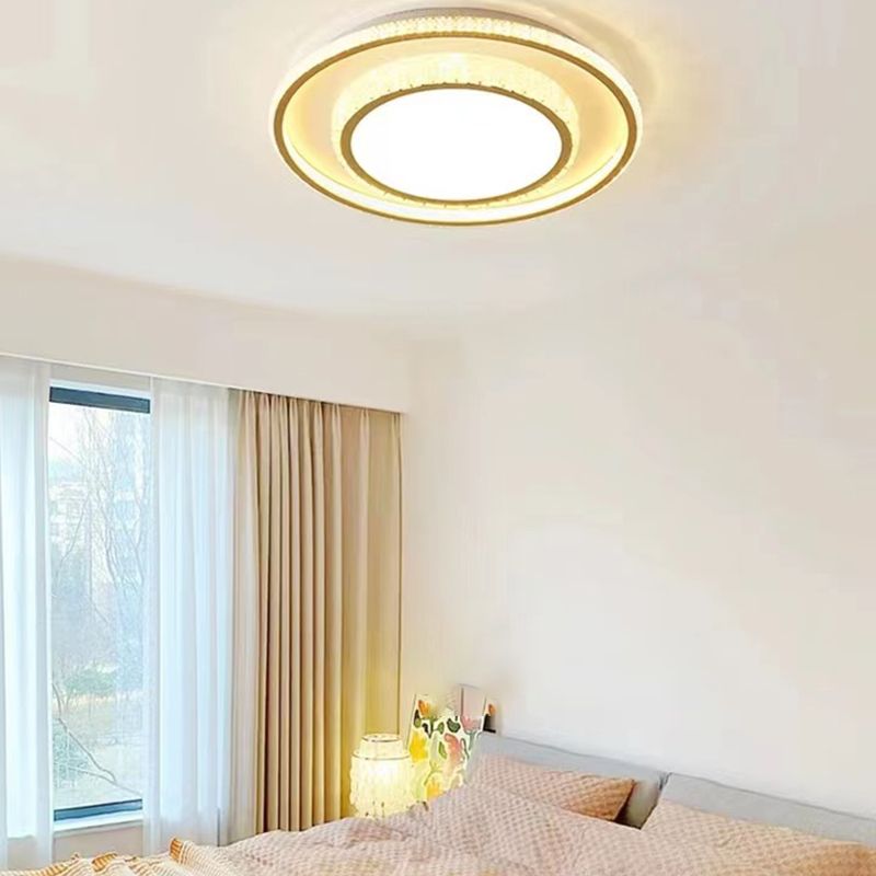 LED Modern Crystal Flush Mount Geometric Shape Ceiling Lamp with Acrylic Shade for Bedroom