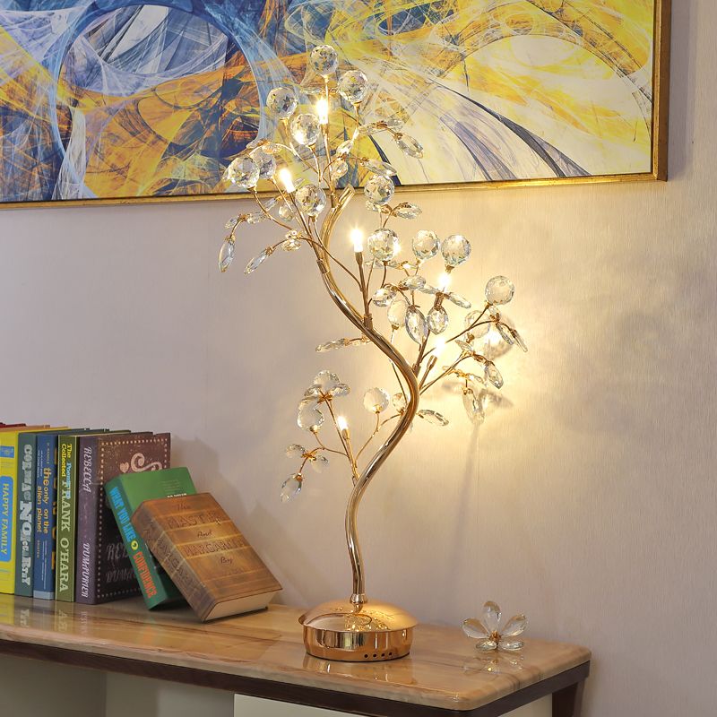 Branch Beveled Crystal Table Light Postmodern Living Room LED Nightstand Lighting in Gold