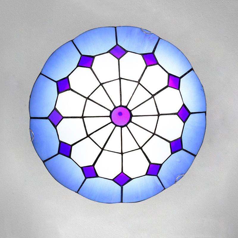 1-Light Bowl Flush Mount Tiffany Style Glass Ceiling Light for Hallway